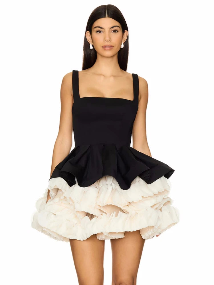Rosette Ruffle Mini Dress